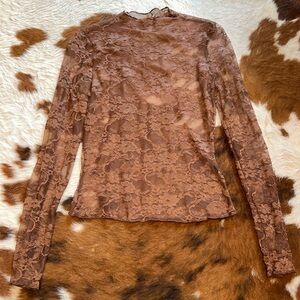 Elegant Brown Lace Long Sleeve Top